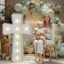 imprsv 3FT Light Up Cross for Baptism Decorations for Girl Boy, Large Marquee Cross for Mi Bautizo Decorations, Big Marquee Mosaic Frame for Baptism First Holy Communion Confirmation Party Decor, White