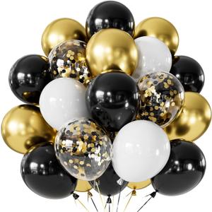 Black and Gold Balloons, 60 Pcs 12 Inch Graduation Balloons, Metallic Black Gold White Confetti Balloons, for Graduation Party 2026, Birthday, Wedding, Retirement Party Decor