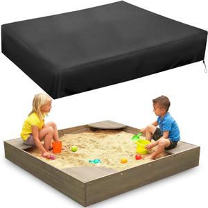 2 x MRWiZMS Sandbox Cover, Lid-60in, 420D Oxford Cloth Waterproof, UV Resistant and Dustproof, Suitable for Children's Sandbox Protection (Black, 60"L x 60"W x 8"H)