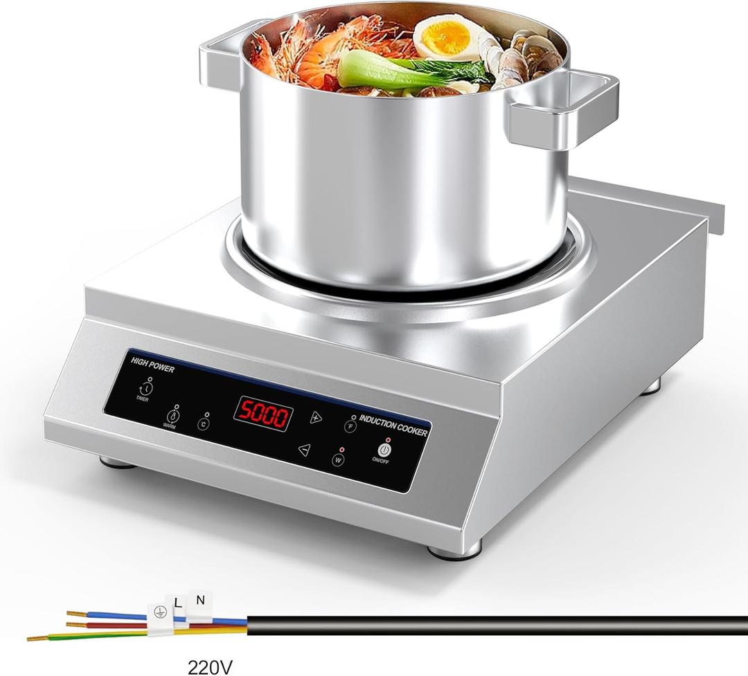 Commercial Induction Cooktop,Professional Induction Cooktop, 5000W Hot Plate with LCD Touch control 4 Hours Timer, 16 Power Levels,Auto-Shut-Off,Induction stove top 220-240V, sliver