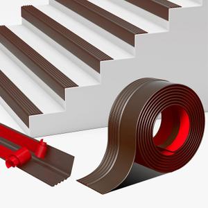 Vinyl Stair Nosing, Stair Edge Trim, Stair Edge Protector, Non-Slip Self Adhesive Stair Edge Protector Suitable for Indoor/Outdoor Stairs, Easy to Install, Non-Slip and Waterproof, Brown, 7FT 