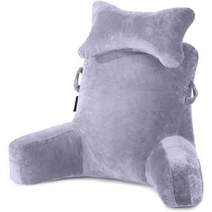 SLIGUY Reading Pillow-Bed Rest Pillow with Detachable Neck Roll & Support Arm for Sitting in Bed Couch or Floor-Backrest Reading Pillow Adult Back Pillow for Reading/Watching TV/Gaming/Relaxing,Grey (Medium)