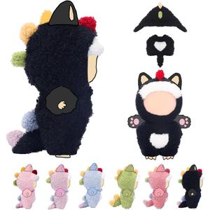Clothes for LABUBU 17cm Doll (NO Dolls), Dinosaur Outfit for LABUBU, Dino Dolls Keychain Accessories, Faking Animal Style Outfit Jumpsuit Dinosaur Costume for Dolls (Black)