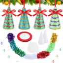Soulchen 8 Set Christmas Tree Sequin Decoration Kits Christmas Tree Decoration Craft Ornament Included Cone Polystyrene Nails Sequins Ribbon for Make Your Own Sequin Tabletop Centerpiece Decor