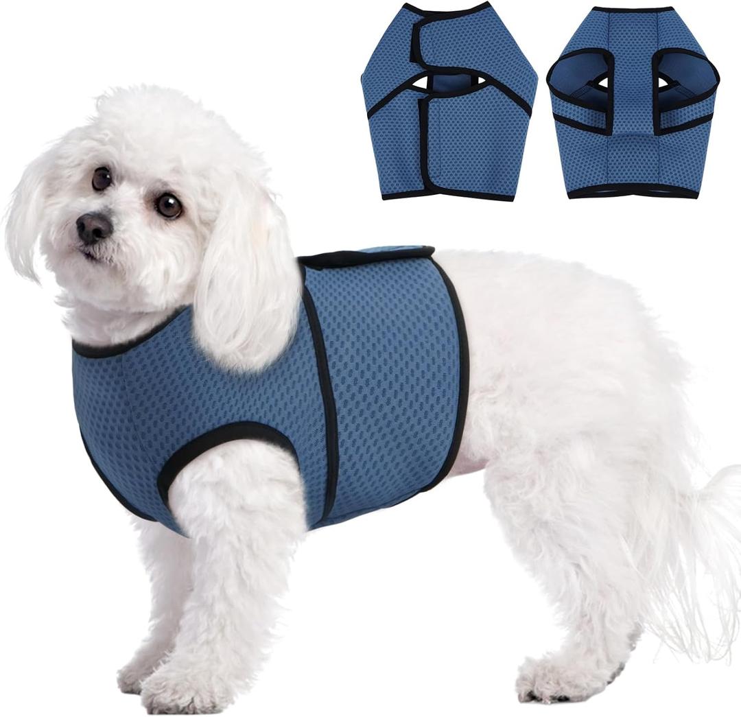BRKURLEG Dog Anxiety Shirt, Adjustable Anxiety Vest Jacket for Small Medium Large Dogs,Dog Calming Shirt for Thunderstorms, Fireworks, Training & Separation Relief, Lakeblue, M