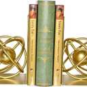 Book Ends Decorative, Modern Metal Unique Gold Bookends for Shelves, Round Design Bookend Book Stopper Holder for Home Office