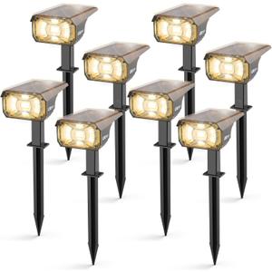 LEREKAM 3 Brightness Modes Solar Outdoor Lights, 360 Degree Adjustable Lighting Angle with 40 LED's, Spotlights Outdoor Waterproof Auto On or Off Solar Garden Lights 8 Pack (Warm White)