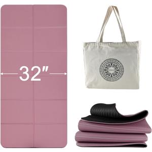 Foldable Yoga Mat 72" L x 32" W x 0.32 Inch Extra Thicked and Wided, Folding Yoga Mat for Travel with Canvas Carrying Bag, Non-Slip TPE Exercise Pilates Mat
