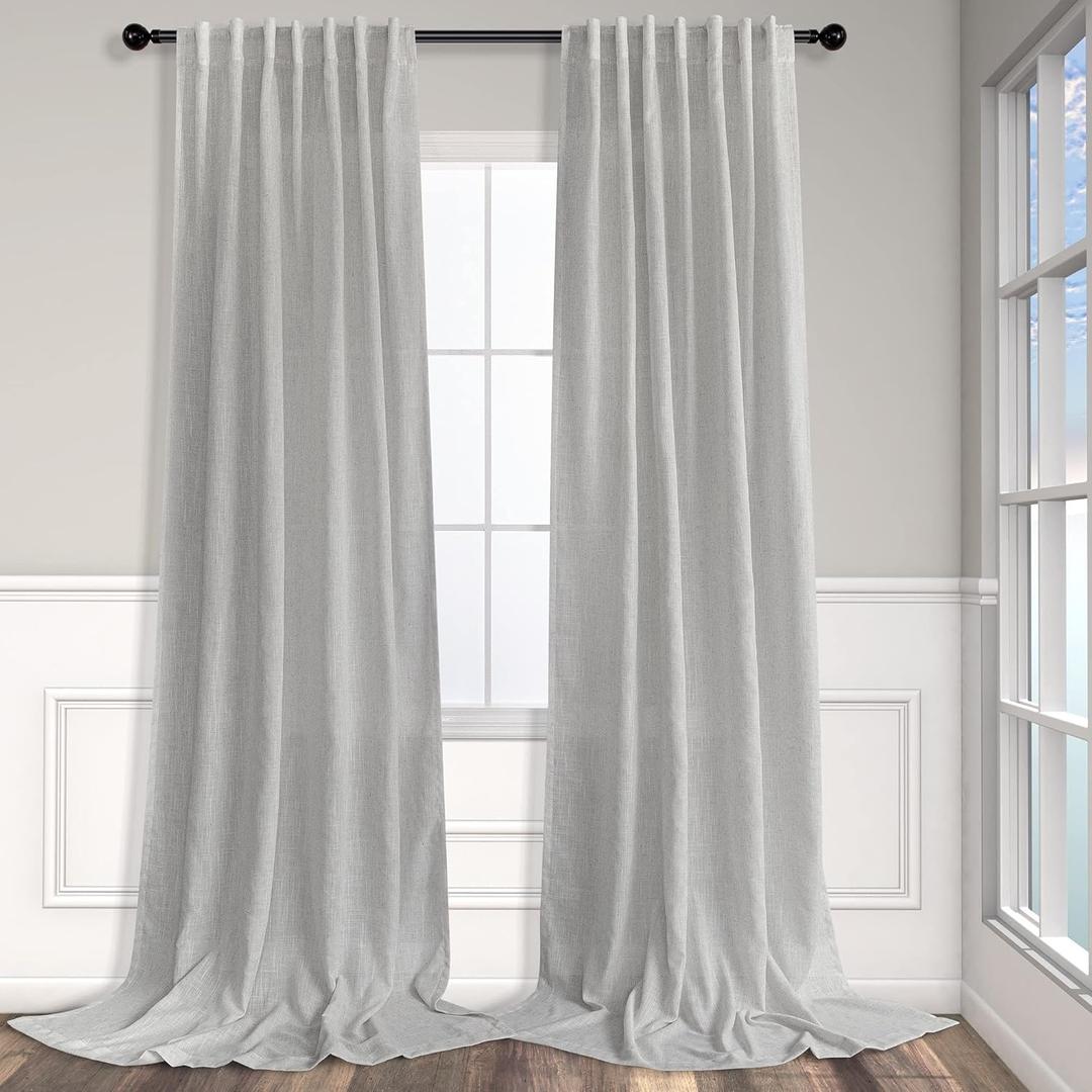 Pitalk Grey Linen Curtains 5 FT Wide by 84 Inch Length for Bedroom Semi Sheer Linen Large Drape Extra Wide Light Gray Curtains for Living Room Dining Hall 2 Panels 