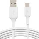 Belkin BoostCharge USB-C to USB-A Cable (1M/3.3ft) for iPhone 16, iPhone 16 Pro, iPhone 15, Samsung Galaxy S25, S24, Note20, Pixel 9, iPad Pro, Nintendo Switch 2, Carplay and More - White
