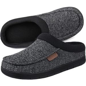 ULTRAIDEAS Men's House Slippers, Indoor Outdoor House Shoes with Non-slip Rubber Sole, Summer Breathable Cotton Blend & Winter Warm Fuzzy Moccasin Slippers, Machine Washable Memory Foam, Gift for Father 11-12