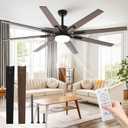 72 inch Large Ceiling Fans with Lights and Remote Indoor/Outdoor Ceiling fan for Living Room Patio Gazebo Kitchen Farmhouse Ceiling Fan Industrial 6 Speed Reversible Quiet DC Motor Dual Side 8 Blades (Black&Walnut Wood)