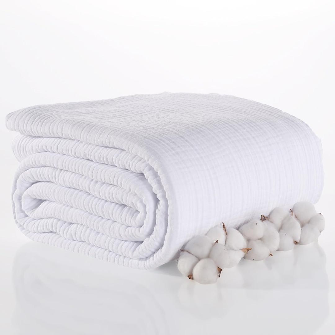 Premium Muslin Blanket California King, Pure 100% Turkish Cotton Soft Airy Light Gauze Throw Blankets, Made in Turkiye (White, California King Size (95" x 125" inch))