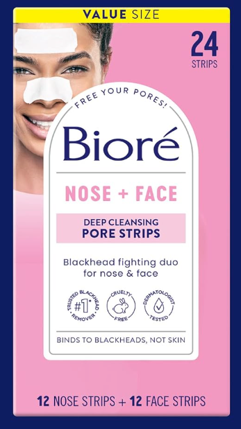 Bioré Nose+Face Blackhead Remover Strips, Deep Cleansing Strips for Nose, Chin, or Forehead, Instant Blackhead Removal and Pore Unclogging, Oil-free, Non-Comedogenic Use, 14 Count