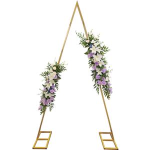 IKULE Gold Triangular Balloon Arch Stand Metal Wedding Arch Backdrop Stand Arched Backdrop Frame for Baby Shower,Valentine,Graduation Ceremony Decoration