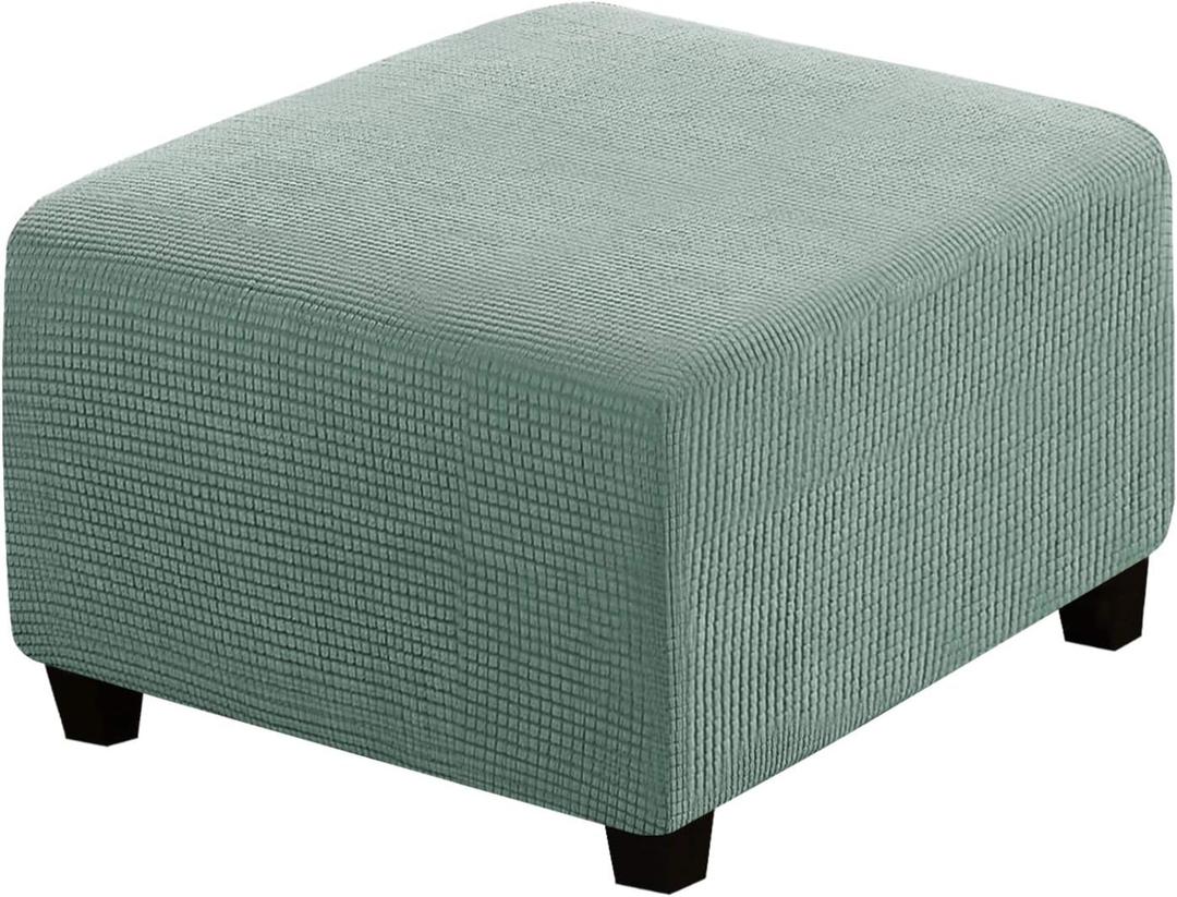 H.VERSAILTEX Square Ottoman Covers Ottoman Slipcovers Folding Storage Stool Furniture Protector Form Fit with Elastic Bottom, Stretch High Spandex Small Checks Jacquard Fabric(Large, Sage)