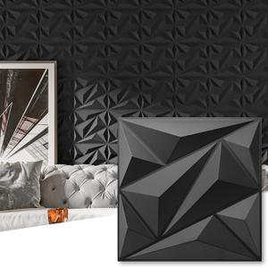 Art3dwallpanels 50 Pack 3D Wall Panel Diamond for Interior Wall Dcor, PVC Flower Textured Wall Panels for Living Room Lobby Bedroom Hotel Office, Black, 12''x12''