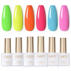 GAOY Neon Gel Nail Polish Set, 6 Bright Colors Orange Hot Pink Glow in Dark, Soak Off UV Light Cure Gel Polish Kit for Nail Art DIY at Home