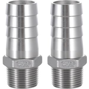 304 Stainless Steel Hose Barb Fitting, 1" Barb to 3/4" NPT Male Thread, Barbed Hose Fittings for Air Water Fuel, 2 Pack