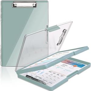 SFLHHDM Clipboard with Storage,Heavy Duty Clip Boards 8.5x11 with 2 Storage Case,Clear Visible Panel Storage Clipboards,Side Opening Nursing Clipboard Folder for Office SuppliesDark Green