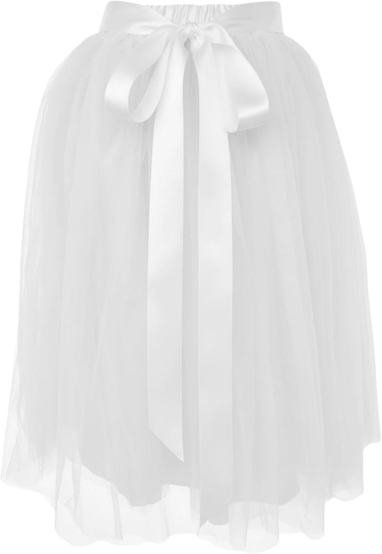Dancina Women A-Line Tulle Skirt Tutu Knee Length (12-18 Plus, White)