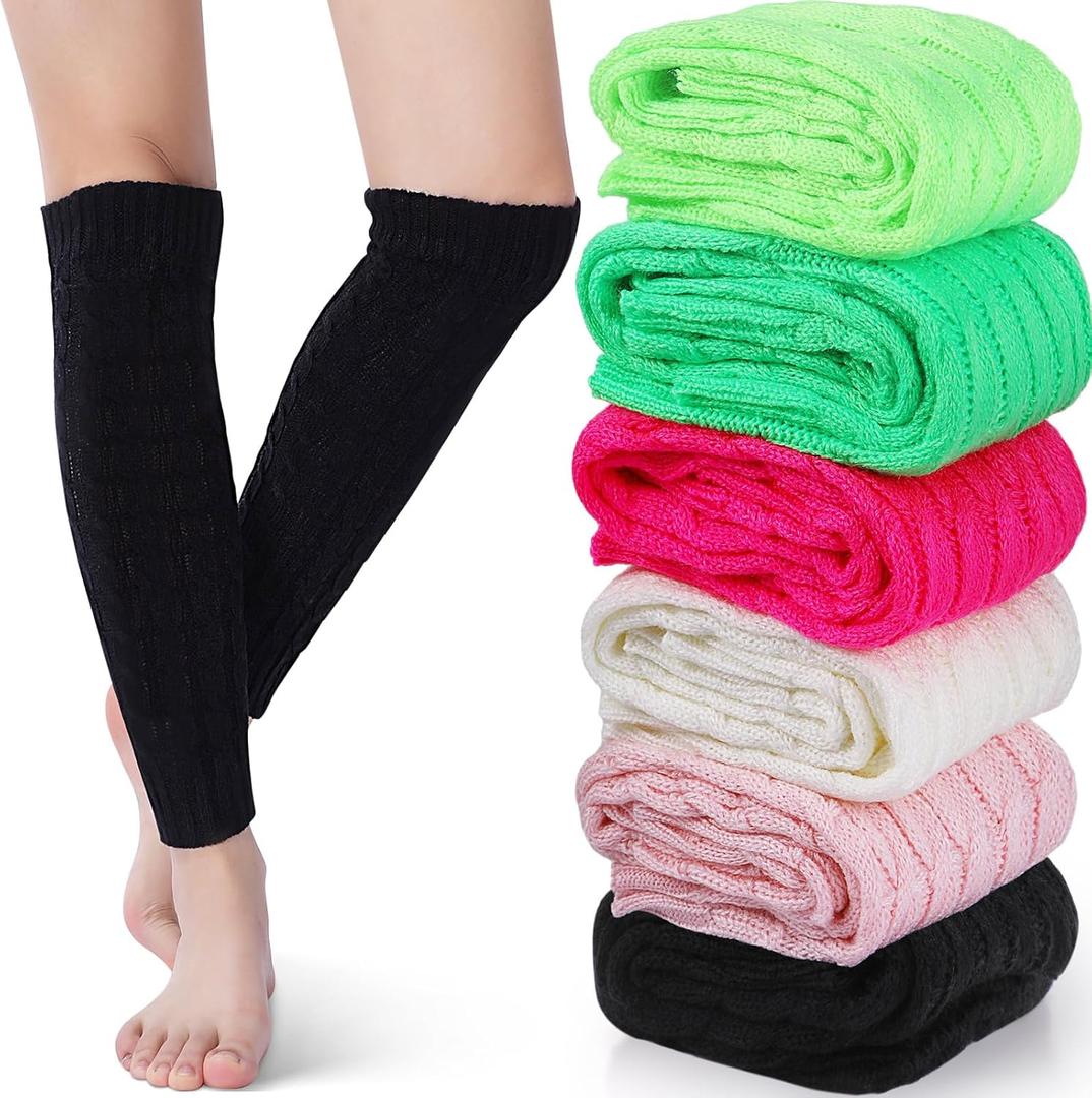 Satinior 6 Pairs Leg Warmers for Women Warm Winter Christmas Boho Long Boot Socks Knitted Sleeve Cable Socks for Y2k Party (Bright Color)