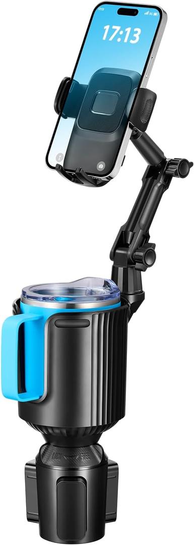 This Hill Upgraded Cup Holder Phone Mount, 2 in 1 Universal Adjustable Long Neck, Compatible with iPhone 14 Pro Max/SE/8/7/6, Samsung & All Smartphones, Black
