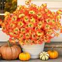 Alupssuc 20 Bundles Artificial Fall Flowers for Outdoors Decoration, Faux Pansies Fake Mums Flowers Plants, UV Resistant No Fade Realistic Silk Pansy for Porch Planter Garden Patio Yard, Autumn Orange