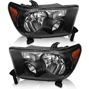 AS Headlight Assembly Compatible 2007-2013 Toyota Tundra Headlight Assembly Replacement for 07-13 Toyota Tundra /2008-2017 Toyota Sequoia Without leveling system with Black Housing Amber Reflector