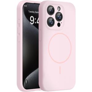 Miracase Magnetic for iPhone 15 Pro Case, [Soft Anti-Scratch Microfiber Lining], Compatible with MagSafe, Liquid Silicone Shockproof Drop Protection Phone Case for 15 Pro, Sand Pink