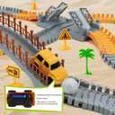 Construction Race Car Track Set for Kids - Flexible Engineering Toys with 2 Electric Cars, Birthday Gift for 3 4 5 6 7 Year Old Boys, DIY Road Games Playset with 220+ PCS