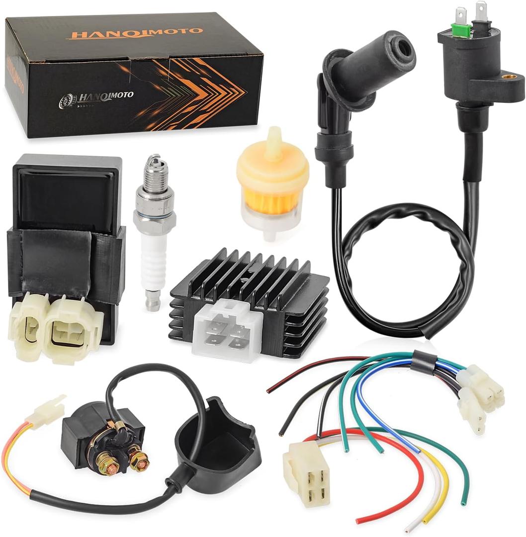 GY6 150cc Ignition Coil AC CDI Box Kit with Solenoid Relay Voltage Regulator Spark Plug for Tomberlin Crossfire 150R Spiderbox Go Karts GY6 150cc Engine Scooter Moped