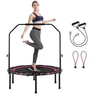 SONGMICS 40 Inches Mini Fitness Trampoline, Fitness Rebounder with Adjustable Handrail, Foldable Trampoline for At-Home Workout, Max. Load 264.6 lb