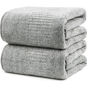 SEISSO Bath Towels, Extra Absorbent & Quick Drying Towels for Bathroom, Viscose Made from Bamboo Soft Bath Sheet (35 x 63inch), Premium Towel Multipurpose Use for Fitness, Spa, Yoga, Grey (2pack)