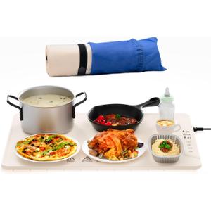 Food Warming Mat, 24x16 Inch Silicone Warming Tray with 3 Temperature Setting, UL Listed Dishwash Safe Foods Heating Pad with Timer, Rollable Food Warmer for Home, Buffet, Parties, Gatherings, Khaki