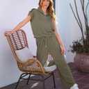 MEROKEETY Women 2 Piece Set Summer Outfits Sweatsuit Half Zip Cap Sleeve Sweatshirt Wide Leg Sweatpant Tracksuit Sets (XL)