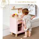 Pink Wooden Play Kitchen with Realistic Features & Accessories, Pretend Cooking Toy for Kids 3+, Ideal Gift for Toddler Boy and Girls, 33.9 x 12.1 x 16.4 inches