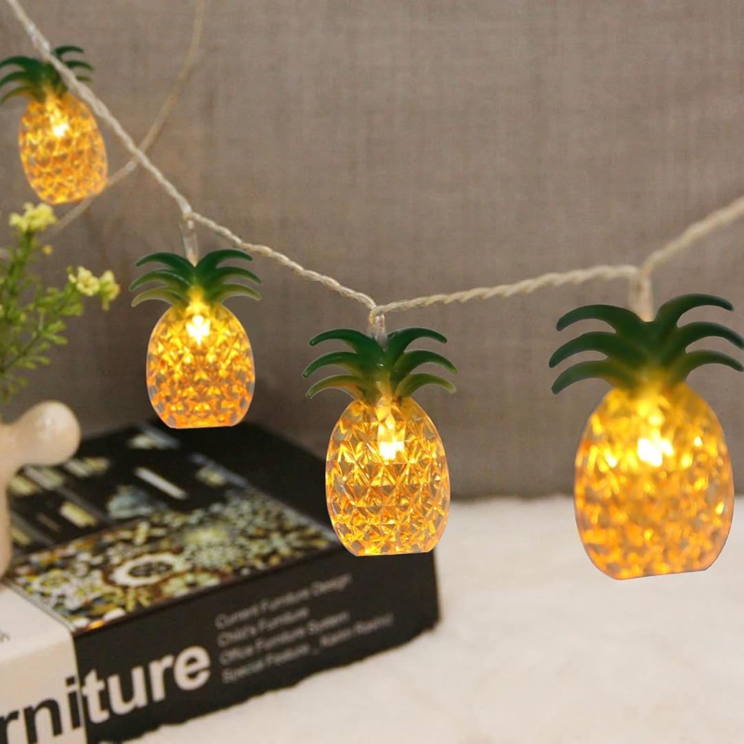 Vigdur 2 Packs Pineapple String Lights - Battery Operated with 20LED Fun Patio Lights for Party Bedroom Home Birthday Indoor Outdoor Hawaiian Tropical Tiki Gifts Decor,13Ft