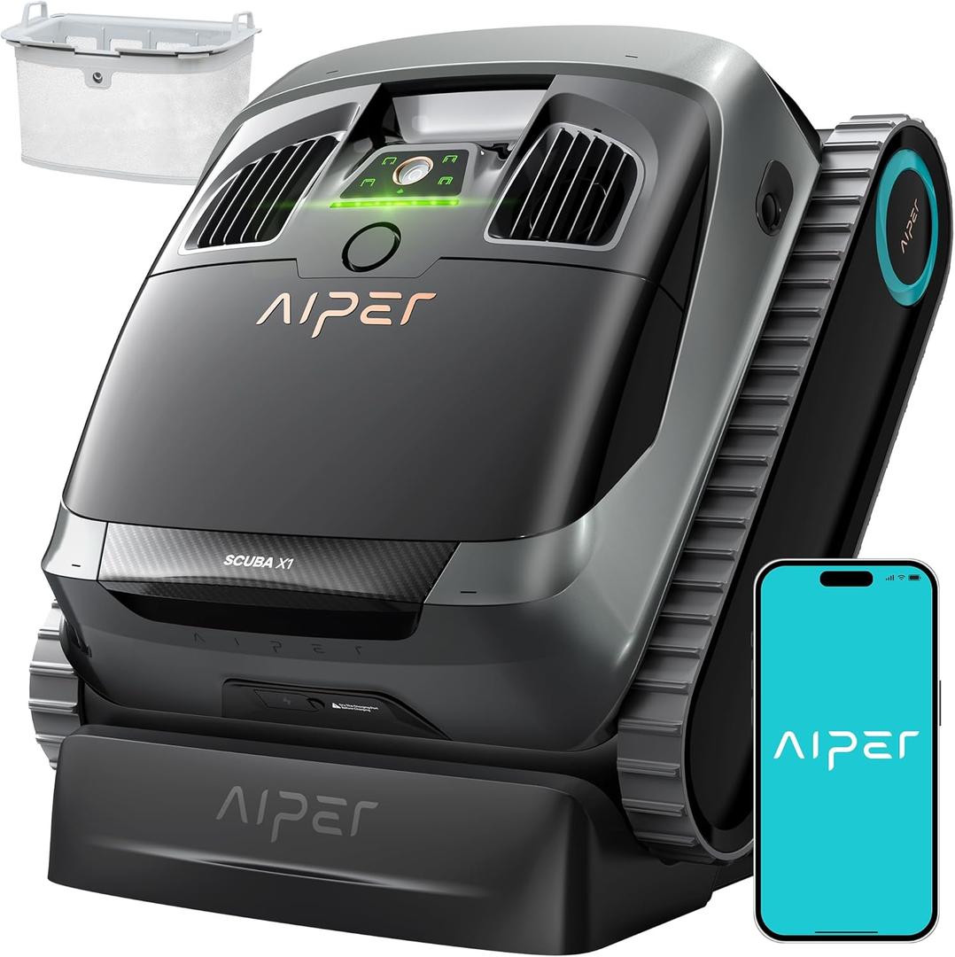 (Upgrade) AIPER Scuba X1 Cordless Robotic Pool Cleaner, 6600 GPH High-Power Suction with Dual-Jet, Multi-Layer Filtration System, Horizontal Waterline Scrubbing, Ideal for Inground Pools (Gray)