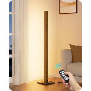 EDISHINE Mid Century Modern Floor Lamp with Remote, Dimmable Wood LED Corner Lamp, Minimalist Standing Mood Lighting for Living Room, Bedroom, Office, 7 Color Temperature 2700K~6000K, 48.43"