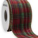 HATIANGE Christmas Wired Edge Plaid Ribbon Red Green Gold Gingham for Christmas Tree Wreath Gift Wrapping, Crafts, and Decorations 2.5" X 11Yards