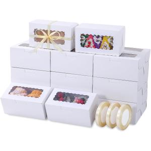 65 PCS White Bakery Boxes with Window - 6.29x3.54x2.95 Inches Small Bakery, Cookie, Pastry, Cupcake, Candy,Cake, Treat, Dessert Boxes, Small Gift Boxes for Party, Business(White)