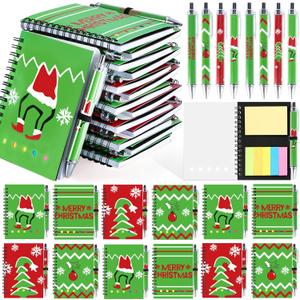 48 Pcs/24 Set Christmas Spiral Notepads Bulk Christmas Party Favors Gift Festive Christmas Theme Notebook with Sticky Note Notepad Ballpoint Pen for School Party Holiday Stocking Stuffer (Red & Green)