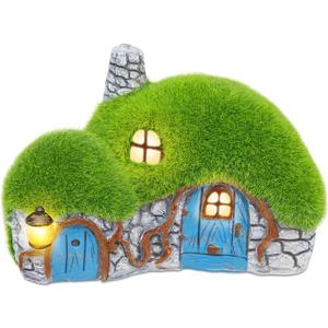 Outdoor Figurine Lights Garden House Statue - Outdoor Statues with Solar Lights Garden Cottage Lighting Figurines for Home or Yard Decor