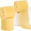 Cream Yellow Chiffon Ribbon 1.5" x 21 Yd Handmade Fringe Silk Chiffon Fabric Ribbon for Gift Wrapping Wedding Invitation Bridal Flower Bouquet DIY Crafts Home Decor