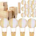 Namalu 24 Set Hot Air Balloon Baby Shower Centerpieces Paper Lanterns Wooden Candy Boxes with Sticks DIY Craft for Graduation Birthday Wedding Party Table Decoration(White Khaki)