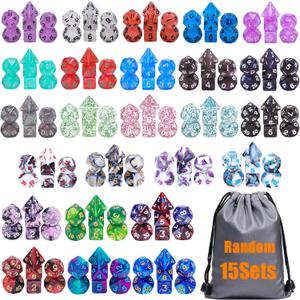 15 Sets Random Multi Colored Assortment Polyhedral RPG Dice (105pcs),Surprise Mystery Mini Dice Set,10mm Mini DND Dice Set for MTG,RPG,D&D Dungeons and Dragons Role Playing Game