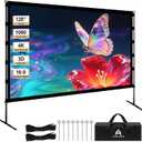 120 Inch Projector ScreenPortable Indoor Outdoor Projector Screen with Stand, 16:9 4K HD Anti-Crease Movie Screen for Home Theater Backyard Camping Travel