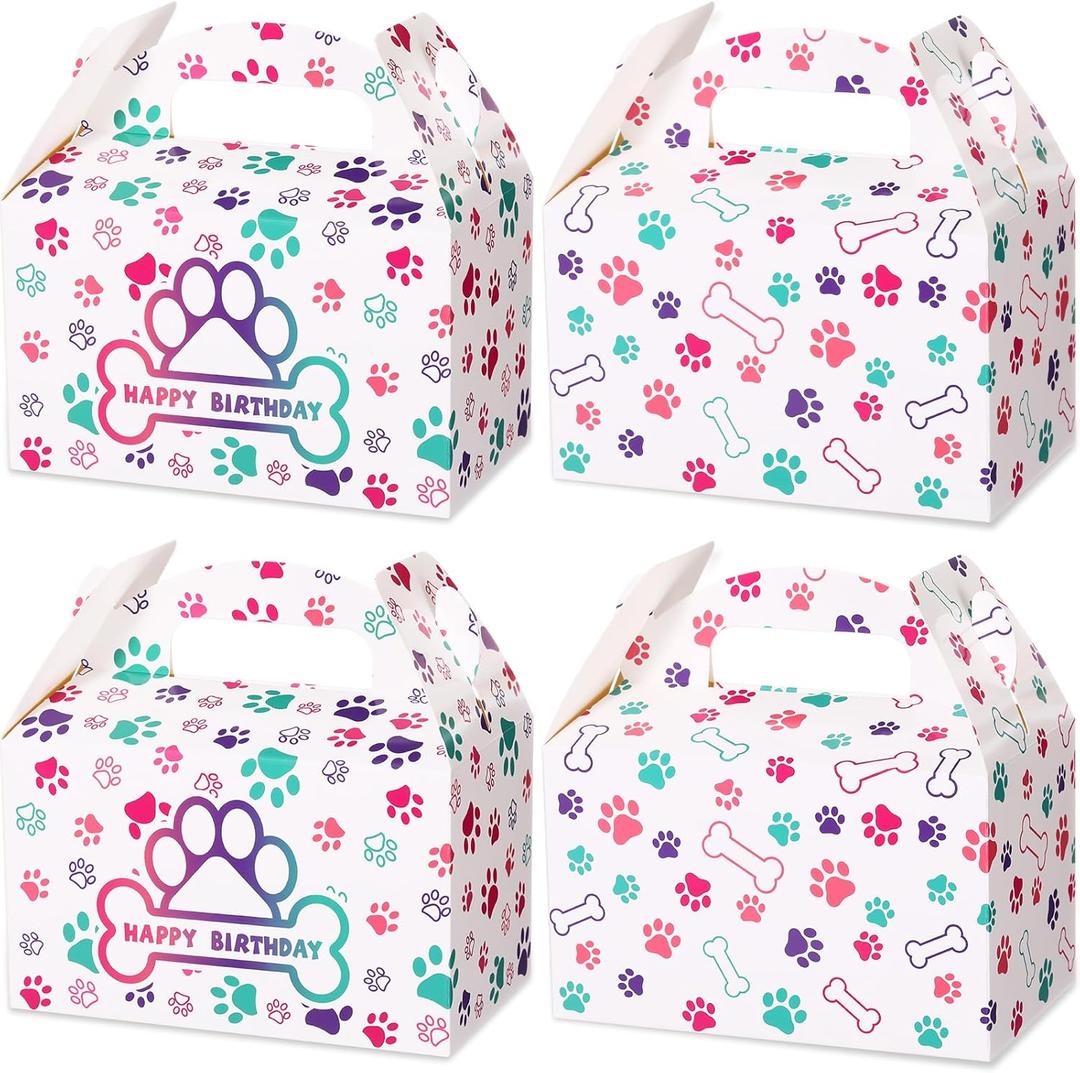 Mifoci 24 Pcs Paw Candy Boxes Dog Themed Party Favors Puppy Print Colorful Treat Box Gift Cartoon Paw Cookie Candy Boxes for Puppy Dog Birthday Goodie Bags Party Supplies