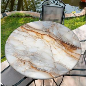 60 Inch Marble Round Tablecloth Elastic Tablecloths Fitted Indoor Outdoor Round Table Cover Washable Reusable Tablecover for Kitchen Picnic Party